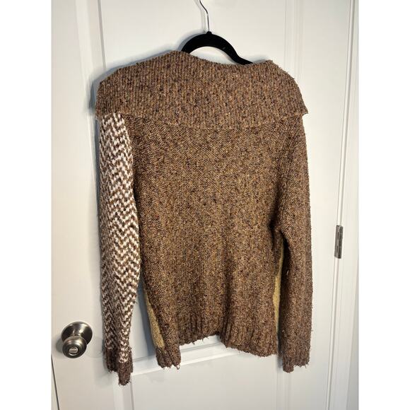Coldwater Creek Mixed Knit Shawl Collar Button Sweater Brown Tan Women’s XL - Picture 3 of 5